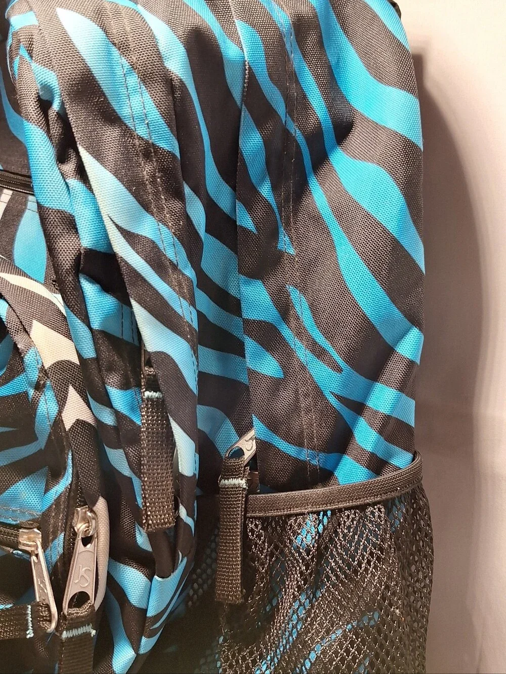 Jansport Backpack, Zebra Stripes, Black & Blue & White w/Blue Accents